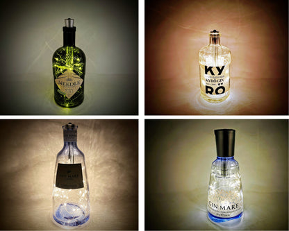 Gin-Glow LED-Flaschenlampe | Magische Upcycling Gin-Flaschen mit LED-Licht & Timer | Stimmungsvolle Deko für Bar, Vitrine, Wohnzimmer