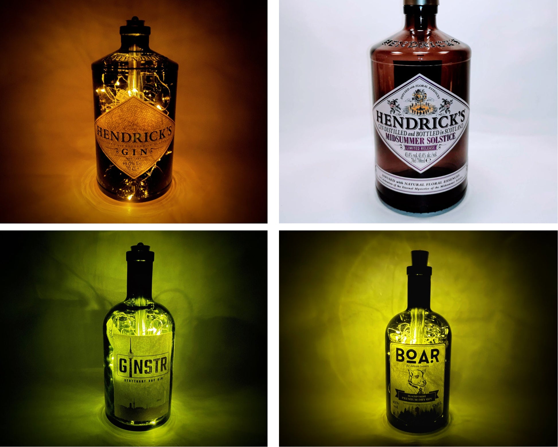Gin-Glow LED-Flaschenlampe | Magische Upcycling Gin-Flaschen mit LED-Licht & Timer | Stimmungsvolle Deko für Bar, Vitrine, Wohnzimmer