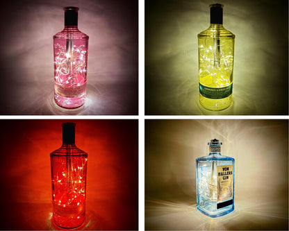 Gin-Glow LED-Flaschenlampe | Magische Upcycling Gin-Flaschen mit LED-Licht & Timer | Stimmungsvolle Deko für Bar, Vitrine, Wohnzimmer