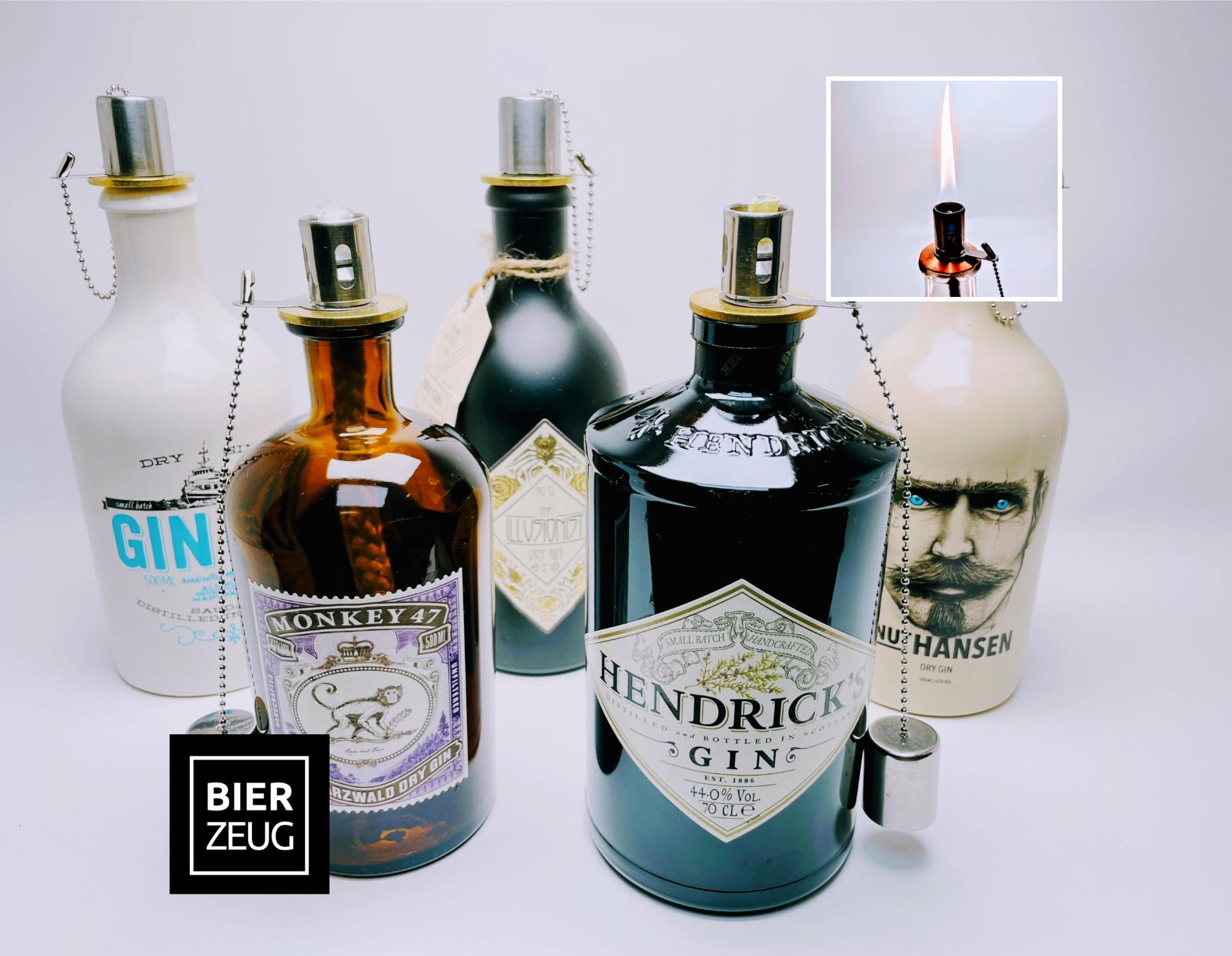 Gin Öllampe – Handgemachte Upcycling-Lampe aus Ginflasche | Windlicht für Balkon & Garten | Geschenk für Gin-Liebhaber | Outdoor Deko