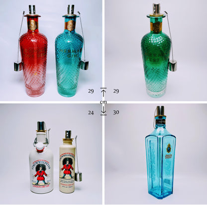 Gin Öllampe – Handgemachte Upcycling-Lampe aus Ginflasche | Windlicht für Balkon & Garten | Geschenk für Gin-Liebhaber | Outdoor Deko