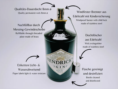 Gin Öllampe – Handgemachte Upcycling-Lampe aus Ginflasche | Windlicht für Balkon & Garten | Geschenk für Gin-Liebhaber | Outdoor Deko