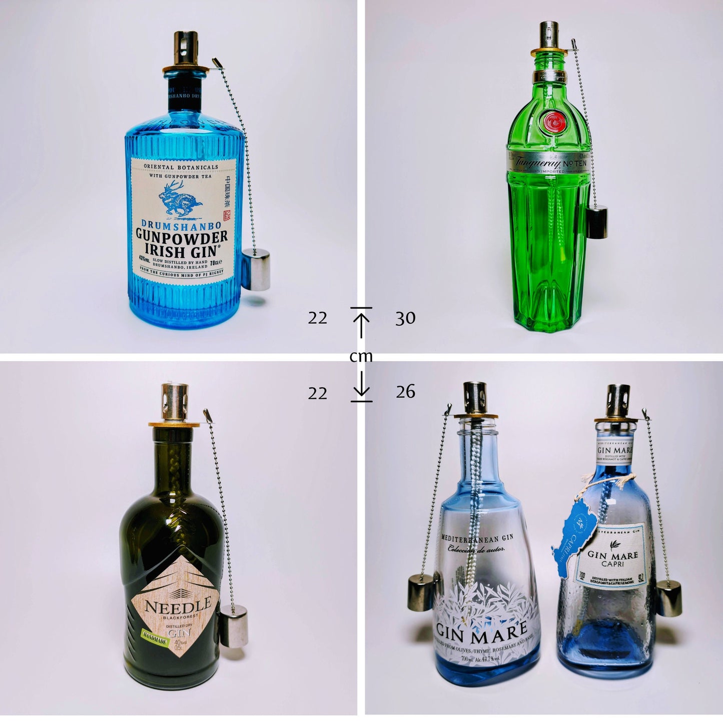 Gin Öllampe – Handgemachte Upcycling-Lampe aus Ginflasche | Windlicht für Balkon & Garten | Geschenk für Gin-Liebhaber | Outdoor Deko