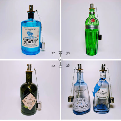 Gin Öllampe – Handgemachte Upcycling-Lampe aus Ginflasche | Windlicht für Balkon & Garten | Geschenk für Gin-Liebhaber | Outdoor Deko