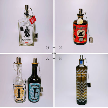 Gin Öllampe – Handgemachte Upcycling-Lampe aus Ginflasche | Windlicht für Balkon & Garten | Geschenk für Gin-Liebhaber | Outdoor Deko