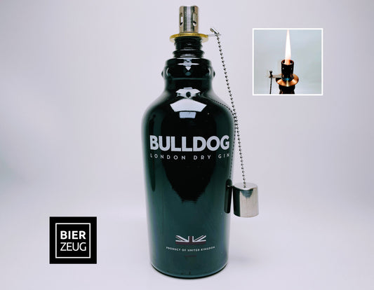 Gin Öllampe “Bulldog“ | Handgefertigte Öllampe aus Bulldog Gin Flasche | Upcycling Deko | Individuelles Geschenk für Balkon & Garten