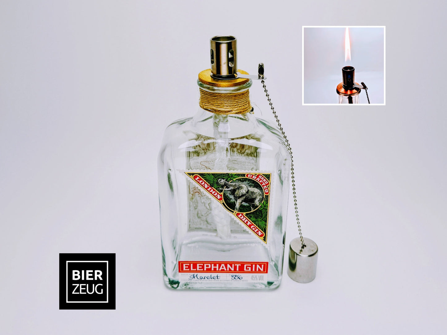 Gin Öllampe “Elephant“ | Handgemachte Öllampe aus Elephant Gin Flaschen | Upcycling | Handgemacht | Individuell | Geschenk | Deko | H:20cm