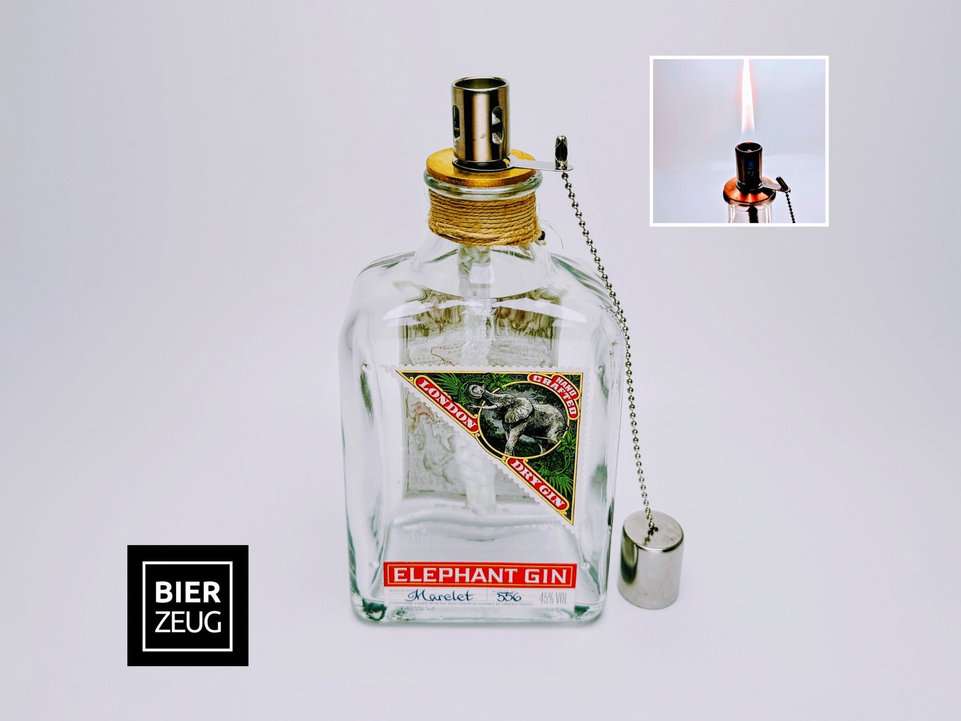 Gin Öllampe “Elephant“ | Handgemachte Öllampe aus Elephant Gin Flaschen | Upcycling | Handgemacht | Individuell | Geschenk | Deko | H:20cm