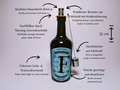 Gin Öllampe “Ferdinand“ | Handgemachte Öllampe aus Ferdinand Gin Flaschen | Upcycling | Handgemacht | Individuell | Geschenk | Deko | H:25cm