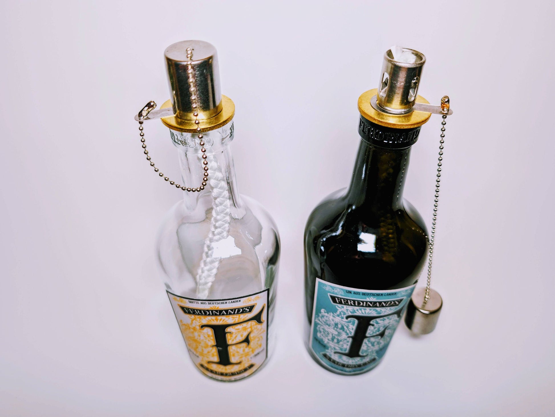 Gin Öllampe “Ferdinand“ | Handgemachte Öllampe aus Ferdinand Gin Flaschen | Upcycling | Handgemacht | Individuell | Geschenk | Deko | H:25cm