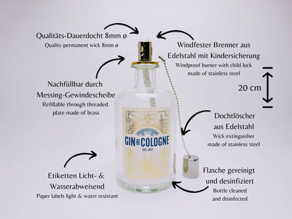 Gin Öllampe “Gin de Cologne“ | Handgemachte Öllampe aus Gin de Cologne Flaschen | Upcycling | Handgefertigt | Individuell | Geschenk | Deko