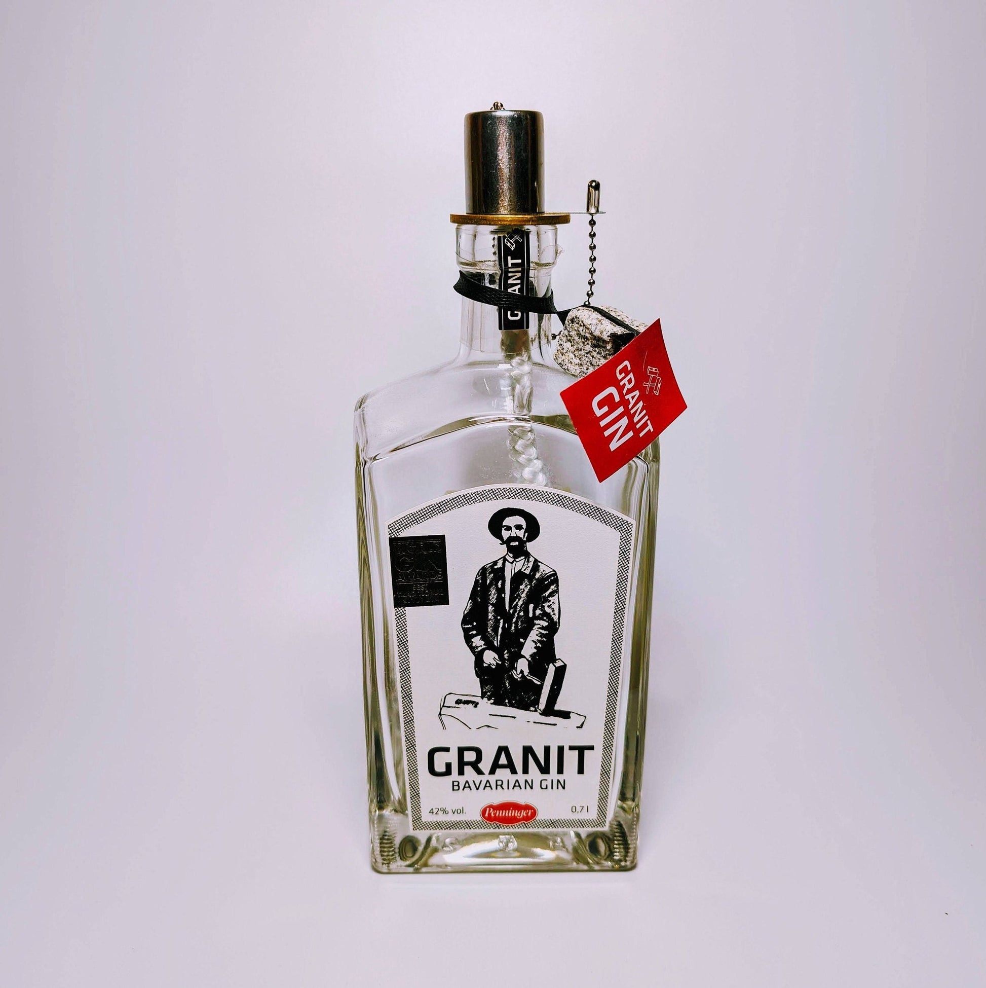 Gin Öllampe “Granit“ | Handgemachte Öllampe aus Granit Gin Flaschen | Upcycling | Handgefertigt | Individuell | Geschenk | Deko | H:24cm
