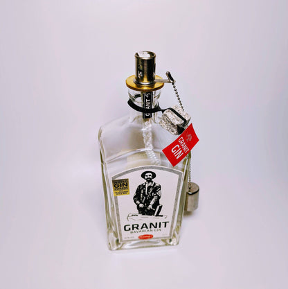 Gin Öllampe “Granit“ | Handgemachte Öllampe aus Granit Gin Flaschen | Upcycling | Handgefertigt | Individuell | Geschenk | Deko | H:24cm