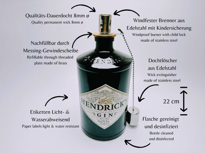 Gin Öllampe “Hendricks“ | Handgefertigte Öllampe aus Hendricks Gin Flaschen | Upcycling Deko | Einzigartiges Geschenk für Gin-Liebhaber