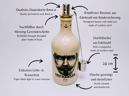 Gin Öllampe “Knut Hansen“ | Handgemachte Öllampe aus Knut Hansen Flaschen | Upcycling | Handgefertigt | Individuell | Geschenk | Deko