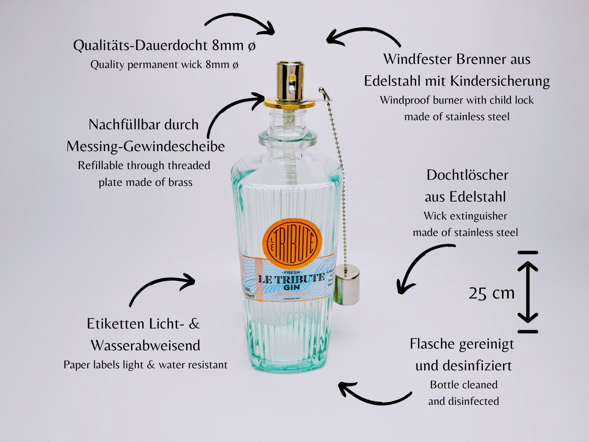 Gin Öllampe “Le Tribute“ | Handgemachte Öllampe aus Le Tribute Gin Flaschen | Upcycling | Handgefertigt | Individuell | Geschenk | Deko