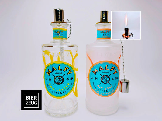 Gin Öllampe “Malfy“ | Handgemachte Öllampe aus Malfy Gin Flaschen | Upcycling | Handgefertigt | Individuell | Geschenk | Deko | H:25cm, 0,7l
