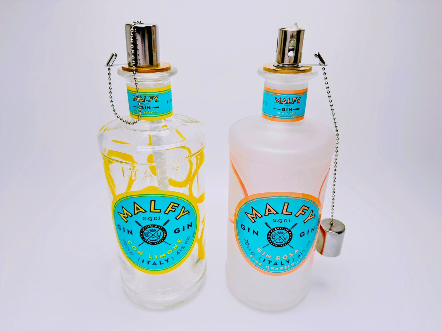 Gin Öllampe “Malfy“ | Handgemachte Öllampe aus Malfy Gin Flaschen | Upcycling | Handgefertigt | Individuell | Geschenk | Deko | H:25cm, 0,7l