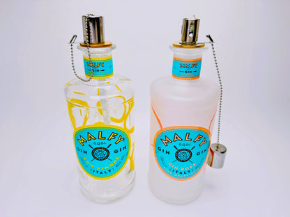 Gin Öllampe “Malfy“ | Handgemachte Öllampe aus Malfy Gin Flaschen | Upcycling | Handgefertigt | Individuell | Geschenk | Deko | H:25cm, 0,7l