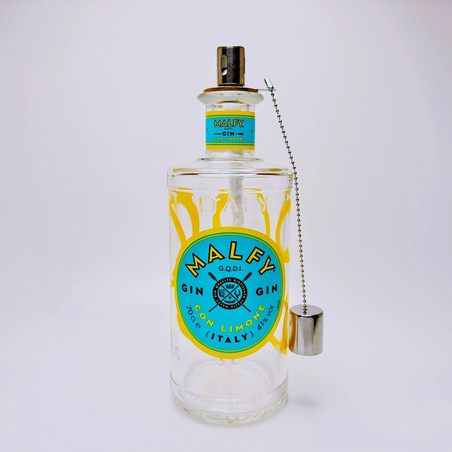 Gin Öllampe “Malfy“ | Handgemachte Öllampe aus Malfy Gin Flaschen | Upcycling | Handgefertigt | Individuell | Geschenk | Deko | H:25cm, 0,7l