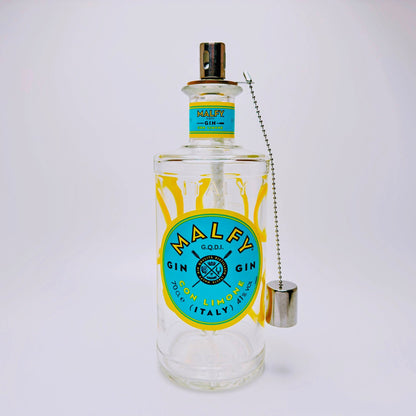 Gin Öllampe “Malfy“ | Handgemachte Öllampe aus Malfy Gin Flaschen | Upcycling | Handgefertigt | Individuell | Geschenk | Deko | H:25cm, 0,7l