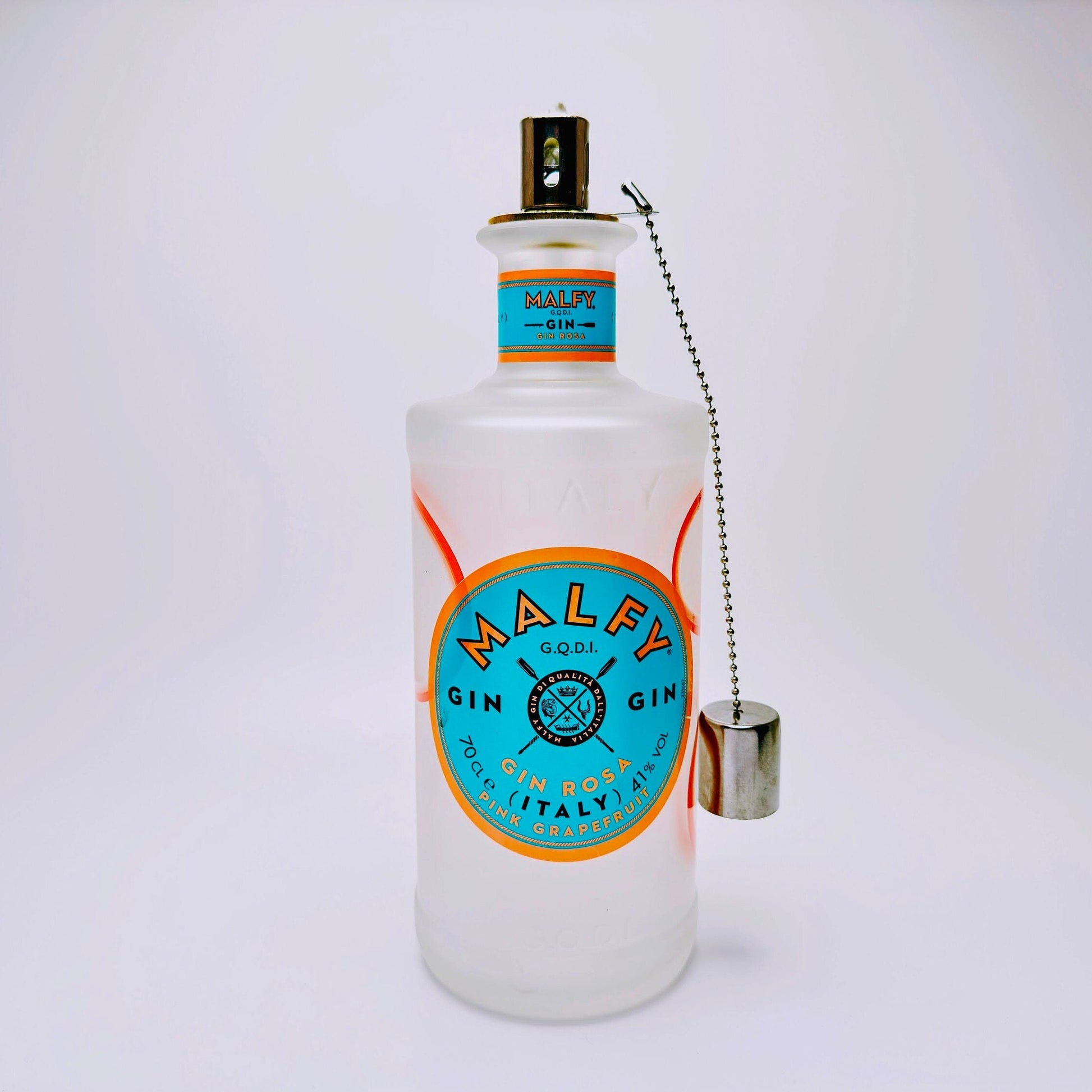 Gin Öllampe “Malfy“ | Handgemachte Öllampe aus Malfy Gin Flaschen | Upcycling | Handgefertigt | Individuell | Geschenk | Deko | H:25cm, 0,7l