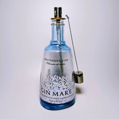 Gin Öllampe “Mare“ | Handgefertigte Upcycling Öllampe aus Gin Mare Flasche | Perfekte Deko für Garten & Balkon | Geschenk für Gin Liebhaber