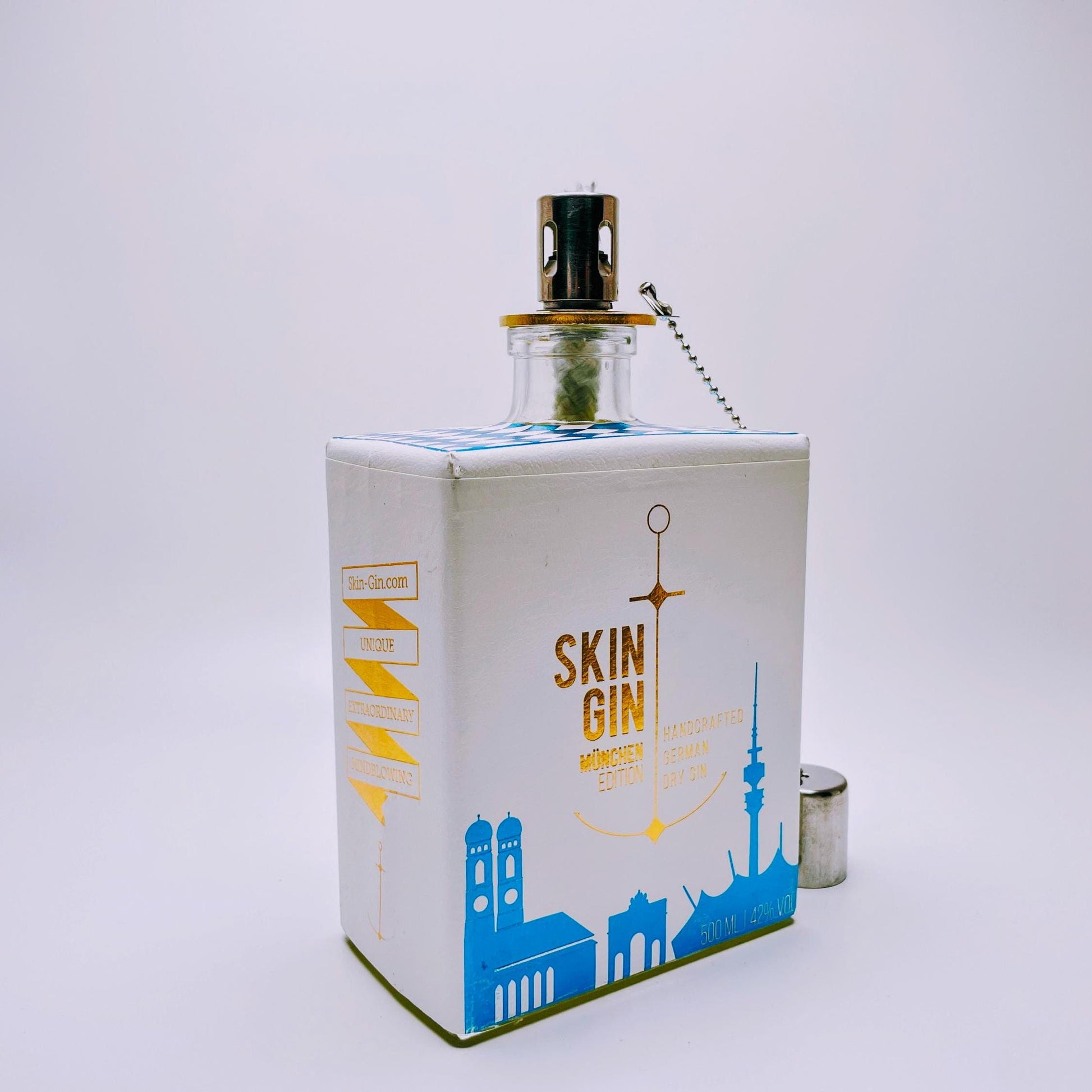 Gin Öllampe “Skin“ | Handgemachte Upcycling Lampe aus Gin Flasche | Vintage Deko | Individuell | Geschenkidee | Nachhaltig & Einzigartig