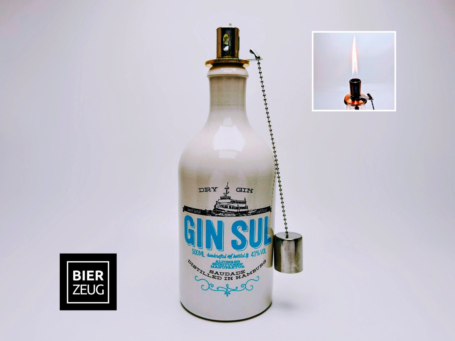 Gin Öllampe “Sul“ | Handgemachte Öllampe aus Gin Sul Flaschen | Upcycling | Handgefertigt | Individuell | Geschenk | Hamburg | Deko | H:24cm