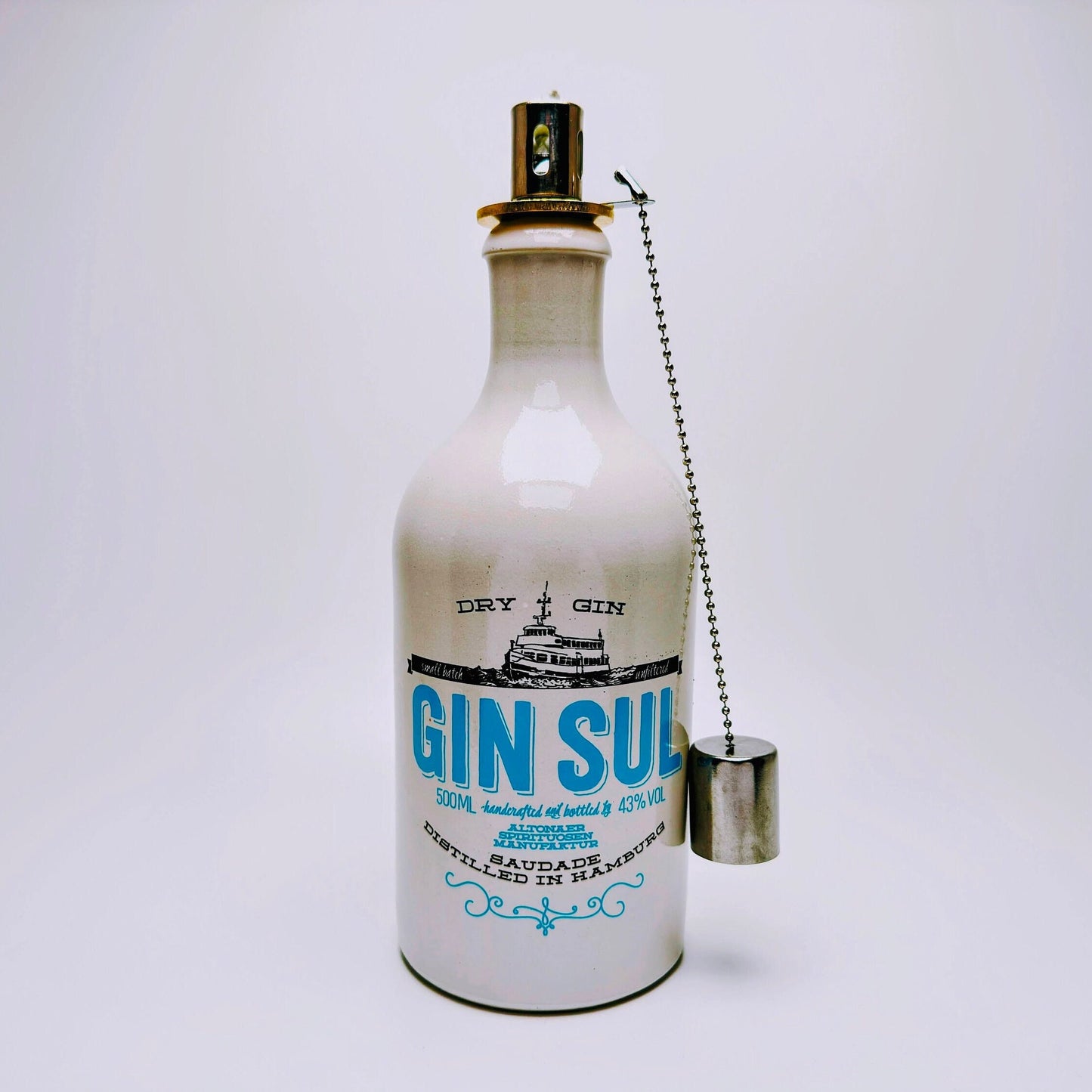 Gin Öllampe “Sul“ | Handgemachte Öllampe aus Gin Sul Flaschen | Upcycling | Handgefertigt | Individuell | Geschenk | Hamburg | Deko | H:24cm