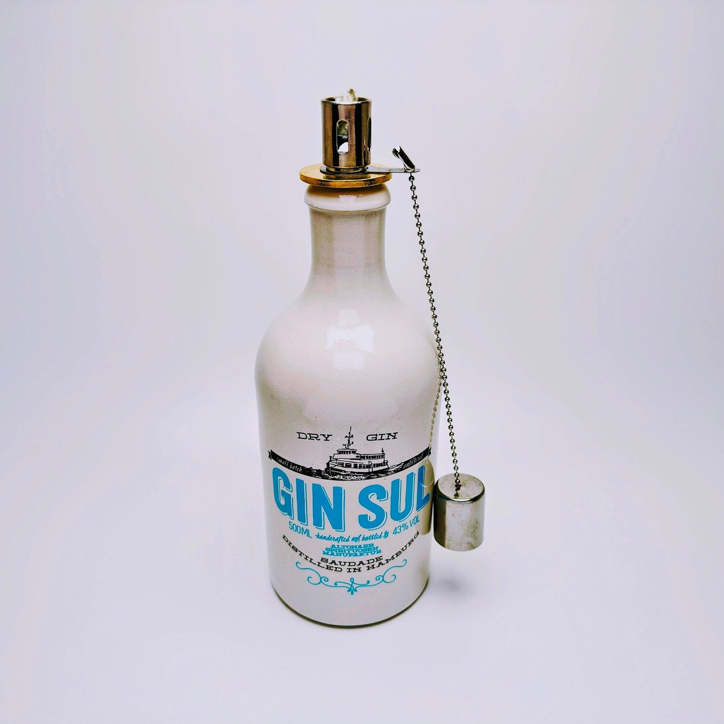 Gin Öllampe “Sul“ | Handgemachte Öllampe aus Gin Sul Flaschen | Upcycling | Handgefertigt | Individuell | Geschenk | Hamburg | Deko | H:24cm