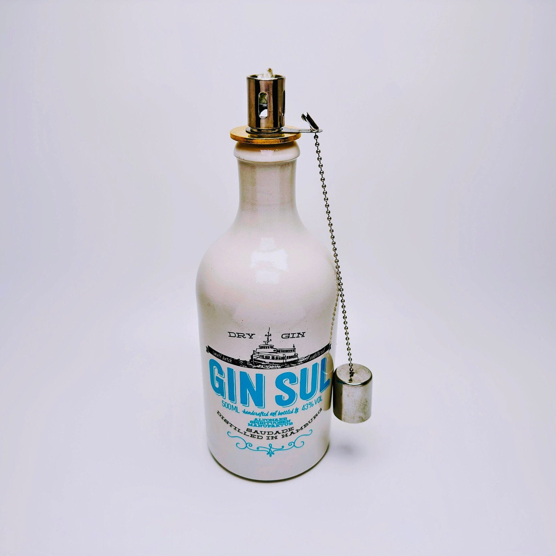Gin Öllampe “Sul“ | Handgemachte Öllampe aus Gin Sul Flaschen | Upcycling | Handgefertigt | Individuell | Geschenk | Hamburg | Deko | H:24cm