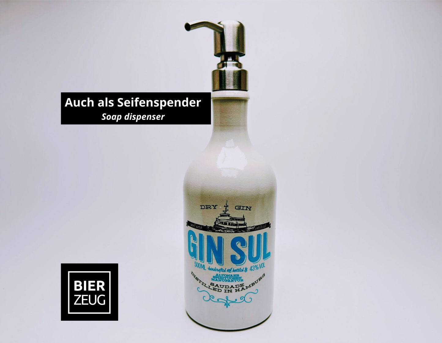 Gin Öllampe “Sul“ | Handgemachte Öllampe aus Gin Sul Flaschen | Upcycling | Handgefertigt | Individuell | Geschenk | Hamburg | Deko | H:24cm