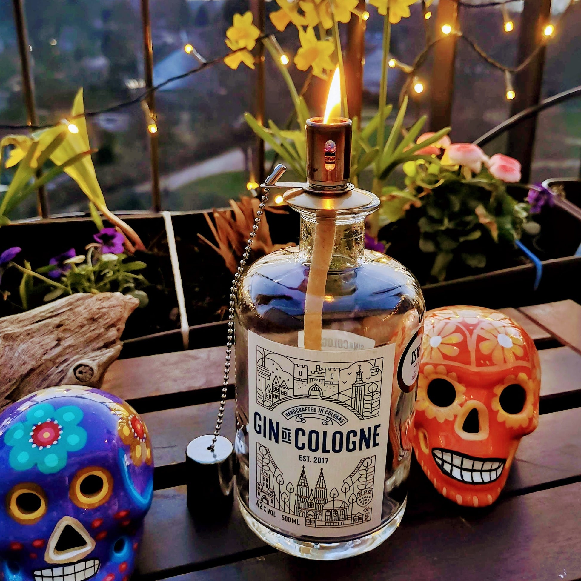 Gin Öllampe “Tanqueray“ | Handgemachte Öllampe aus Tanqueray Gin Flaschen | Upcycling | Handgemacht | Individuell | Geschenk | Deko | H:30cm