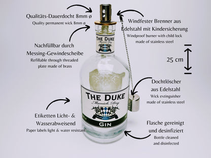 Gin Öllampe “The Duke“ | Handgemachte Öllampe aus The Duke Gin Flaschen | Upcycling | Handgemacht | Individuell | Geschenk | Deko | H:25cm