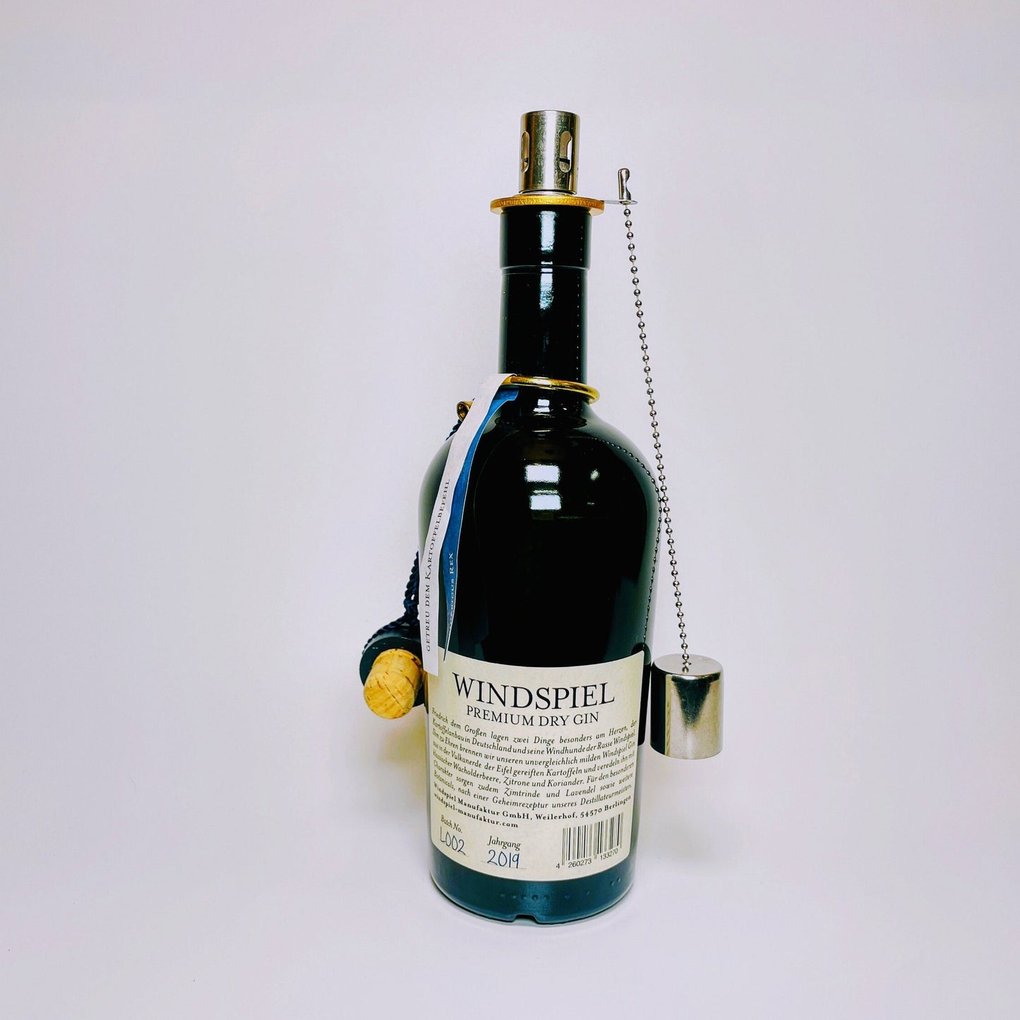 Gin Öllampe “Windspiel“ | Handgemachte Öllampe aus Windspiel Gin Flasche | Upcycling | Individuell | Geschenk | Windhund | Balkon | Deko