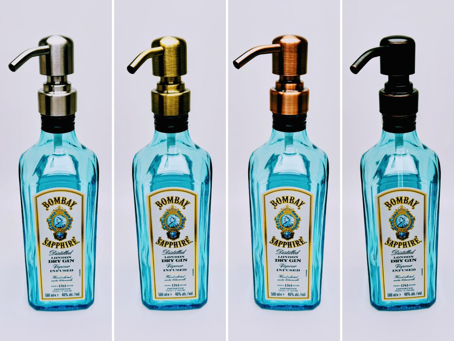 Gin-Seifenspender "Bombay Bubbles" | Handgemachter Upcycling Pumpspender aus Bombay Ginflasche | Nachfüllbar | Bad Deko Geschenk aus England