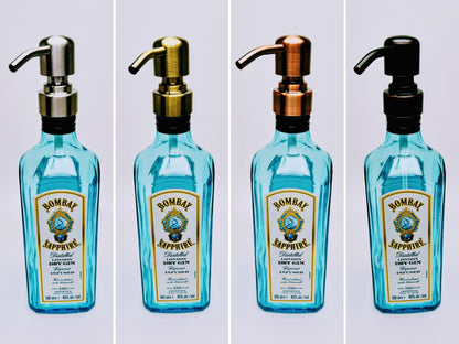 Gin-Seifenspender "Bombay Bubbles" | Handgemachter Upcycling Pumpspender aus Bombay Ginflasche | Nachfüllbar | Bad Deko Geschenk aus England