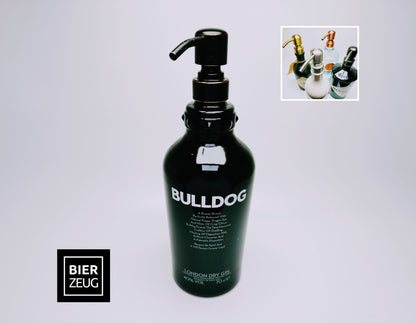 Gin-Seifenspender “Bulldog Brilliance“ | Upcycling Pumpspender aus Bulldog Gin-Flasche | Nachfüllbar mit Seife | Bad Deko Geschenk England