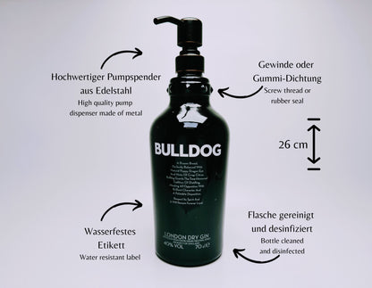Gin-Seifenspender “Bulldog Brilliance“ | Upcycling Pumpspender aus Bulldog Gin-Flasche | Nachfüllbar mit Seife | Bad Deko Geschenk England