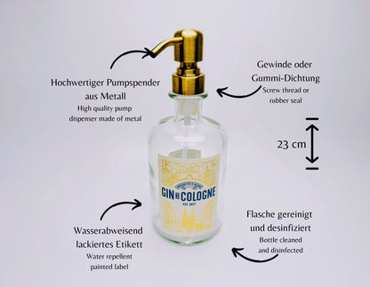 Gin-Seifenspender “Gin de Cologne“ | Upcycling Pumpspender aus Gin Cologne Flaschen | Nachfüllbar mit Seife etc. | Bad Deko | Geschenk Köln