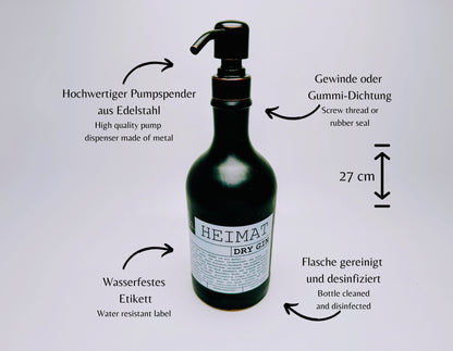 Gin-Seifenspender “Heimat” | Upcycling Pumpspender aus Heimat Gin Flaschen | Nachfüllbar mit Seife, Spüli | Deko Bad Geschenk | 500ml