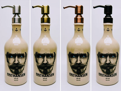 Gin-Seifenspender “Keramik“ | Upcycling Pumpspender aus Steingut-Flaschen | Nachfüllbar mit Seife, Lotion, Shampoo | Bad-Deko Geschenk-Idee