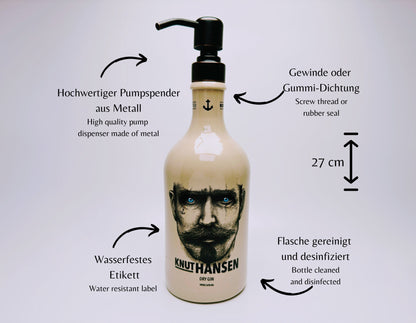 Gin-Seifenspender “Knut“ | Upcycling Pumpspender aus Original Knut Hansen Gin-Flasche | Nachfüllbar mit Seife | Bad-Deko | Geschenk Hamburg