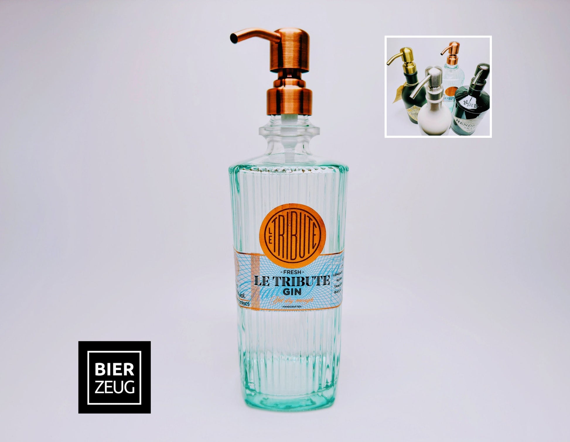 Gin-Seifenspender “Le Tribute“ | Upcycling Pumpspender aus Le Tribute Gin Flasche | Nachfüllbar mit Seife | Bad Deko | Geschenk Spanien