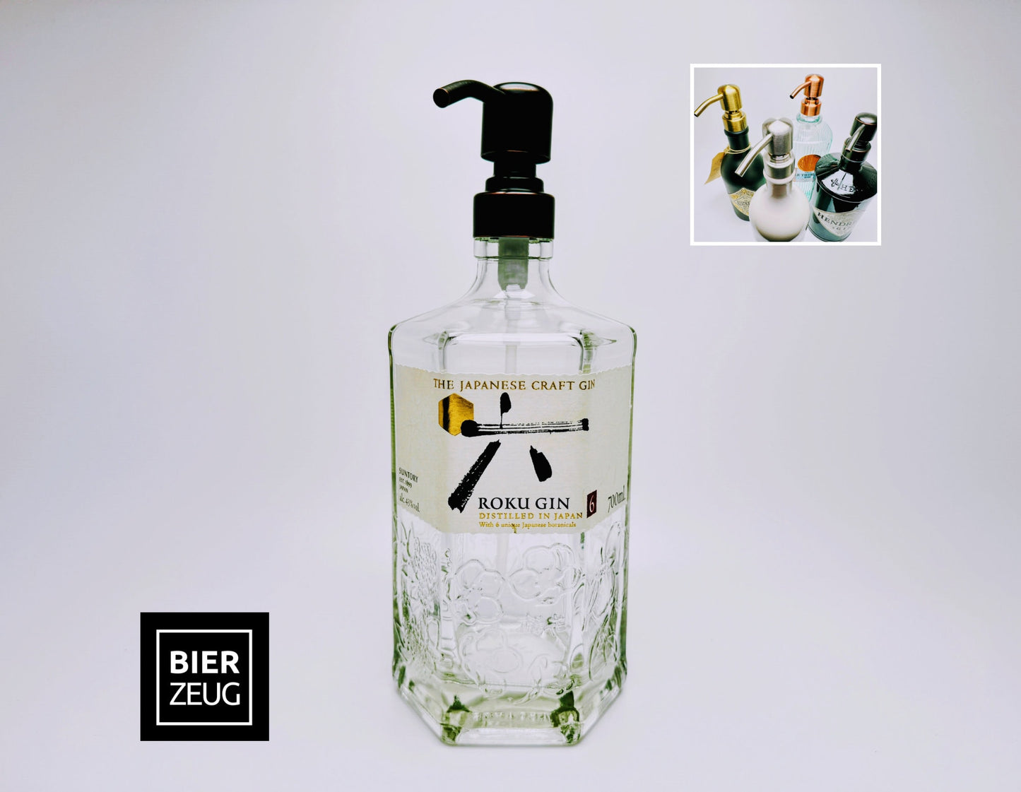 Gin-Seifenspender “Roku“ | Upcycling Pumpspender aus Roku Gin Flasche | Nachfüllbar mit Seife, Spüli, Lotion | Bad Deko | Geschenk Japan