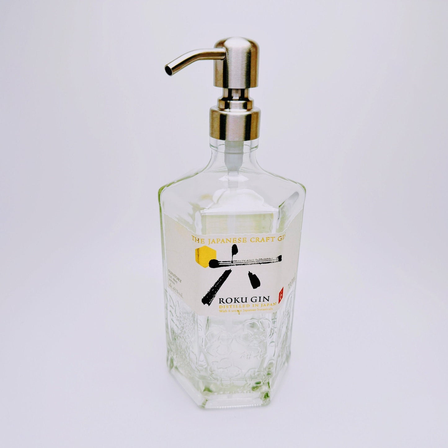 Gin-Seifenspender “Roku“ | Upcycling Pumpspender aus Roku Gin Flasche | Nachfüllbar mit Seife, Spüli, Lotion | Bad Deko | Geschenk Japan