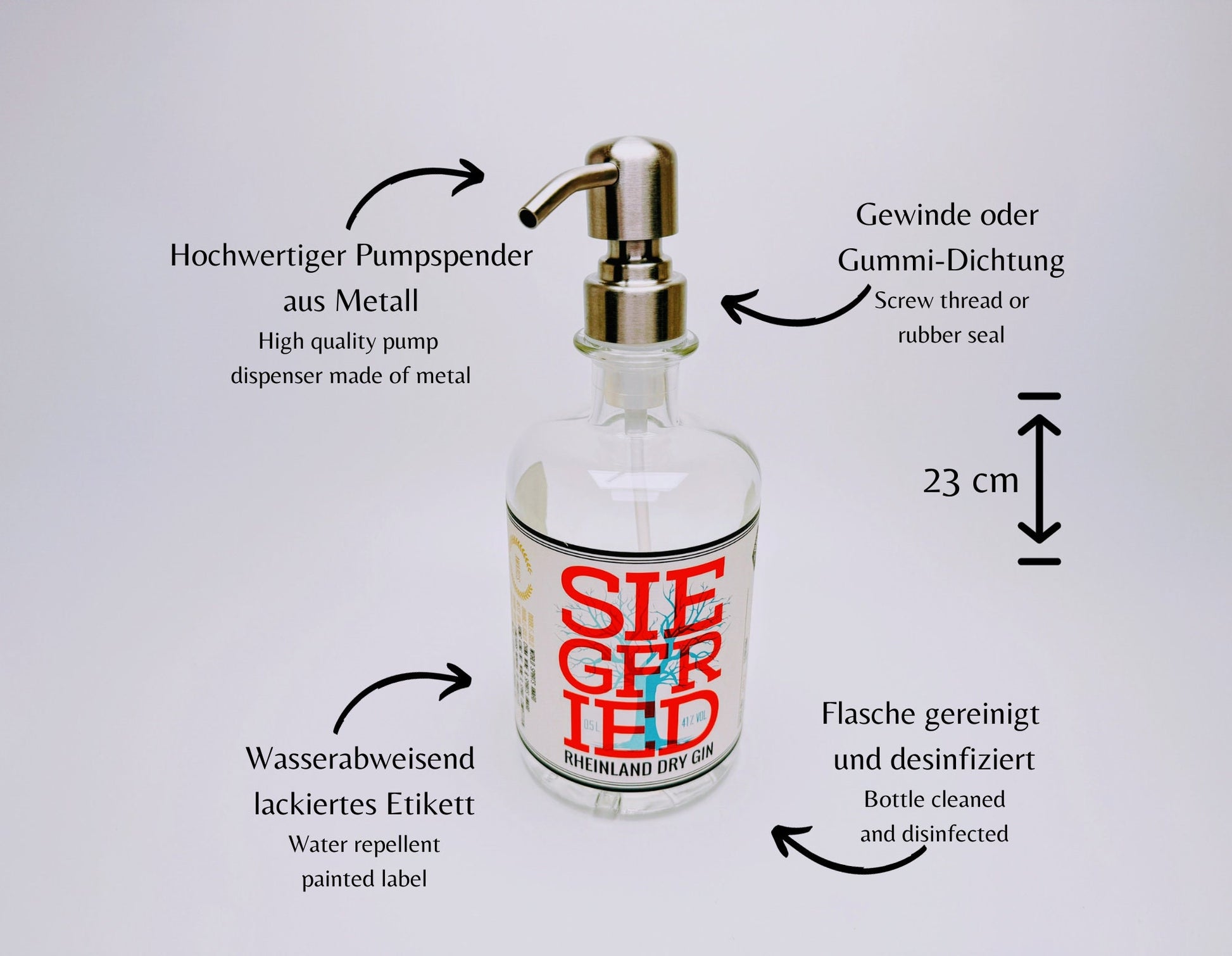 Gin-Seifenspender “Siegfried“ | Upcycling Pumpspender aus Siegfried Gin Flaschen | Nachfüllbar mit Seife etc. | Bad Deko | Geschenk Bonn