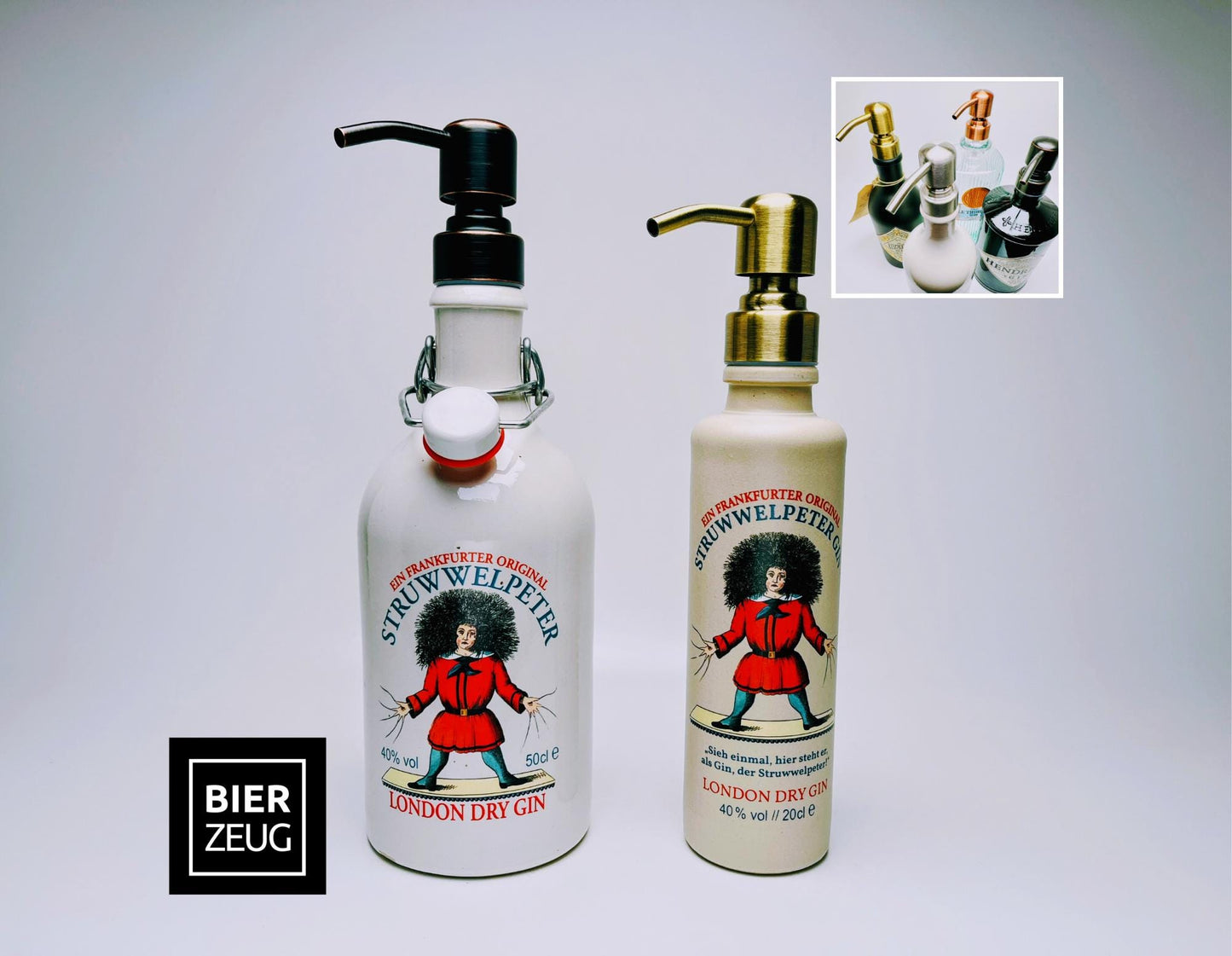 Gin-Seifenspender “Struwwelpeter“ | Upcycling Pumpspender aus Struwwelpeter Gin Flasche | Nachfüllbar Seife | Bad Deko | Geschenk Frankfurt