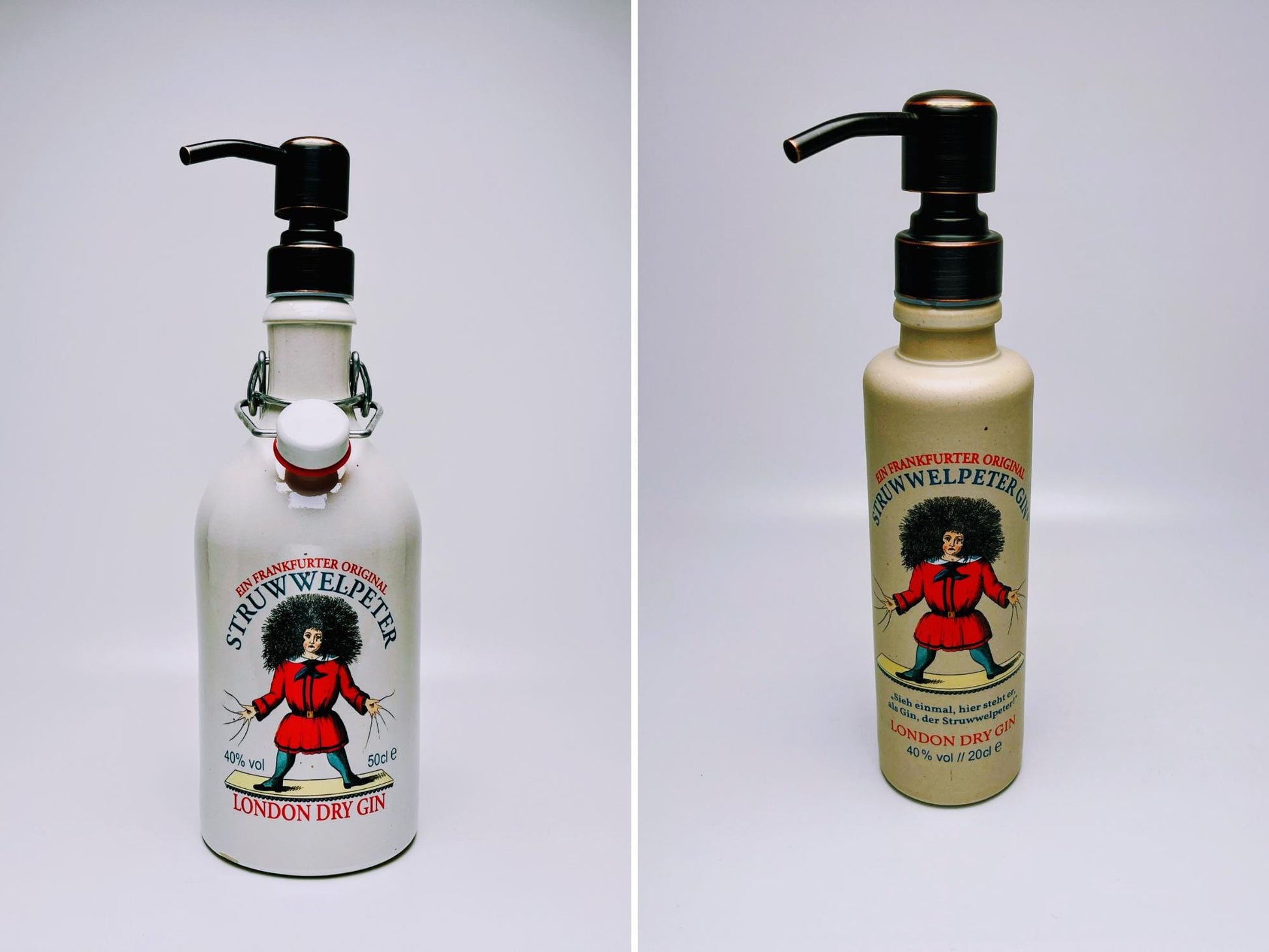Gin-Seifenspender “Struwwelpeter“ | Upcycling Pumpspender aus Struwwelpeter Gin Flasche | Nachfüllbar Seife | Bad Deko | Geschenk Frankfurt